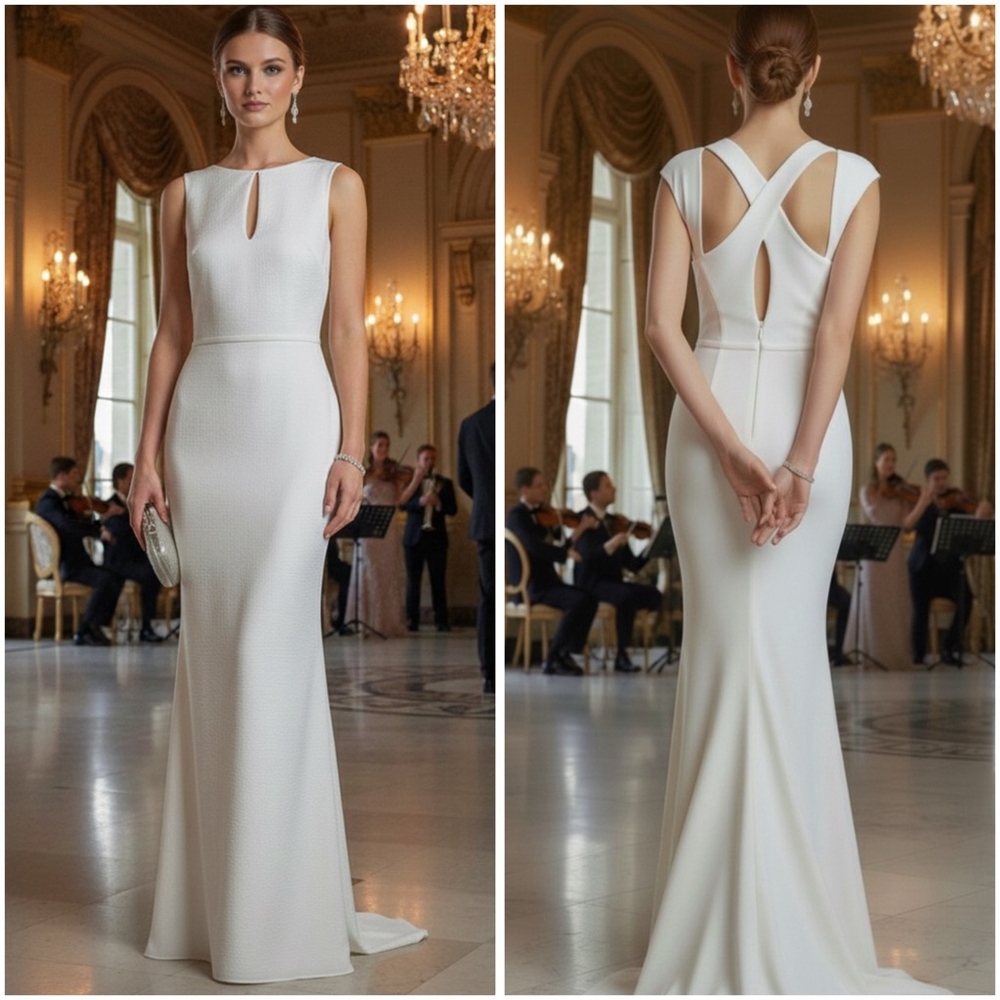 Lauren by Ralph Lauren Trumpet Neck Cross-back Mermaid Dress Women Size 2